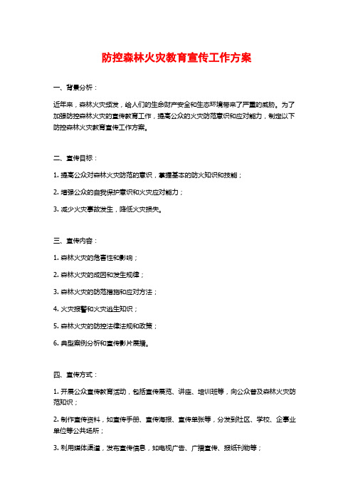 防控森林火灾教育宣传工作方案