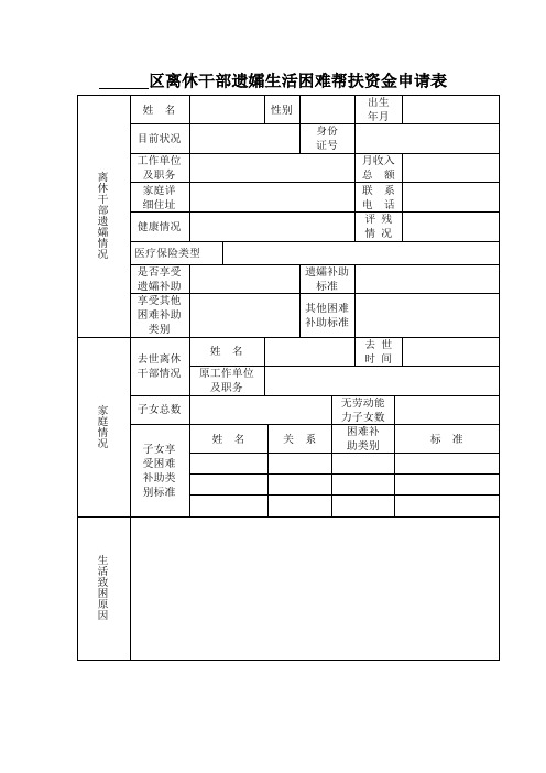 离休干部遗孀生活困难帮扶资金申请表