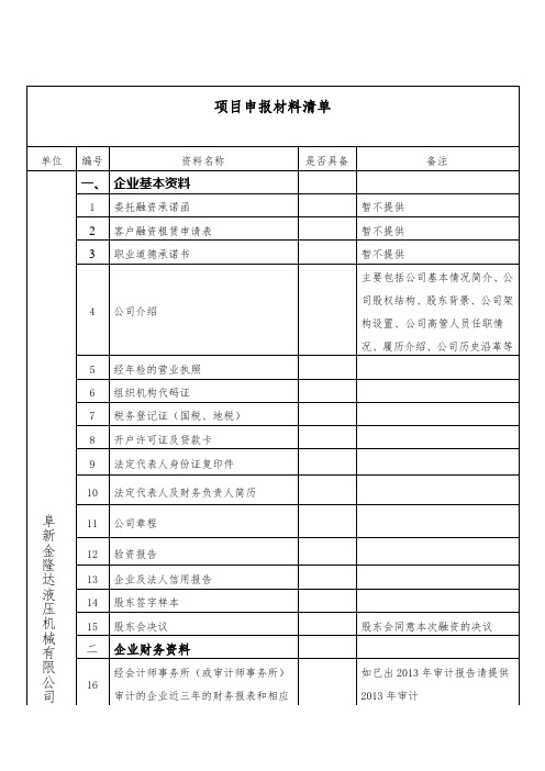 公司 融资租赁清单