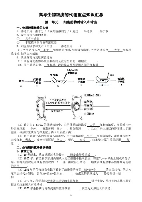 高中生物高考复习细胞的代谢重点知识汇总