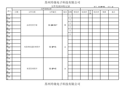 文件发放回收记录表