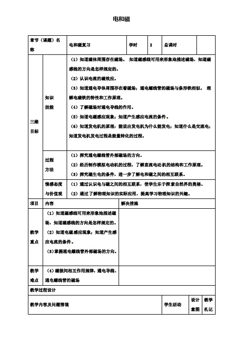 精选甘肃省武威市中考物理电和磁复习教案