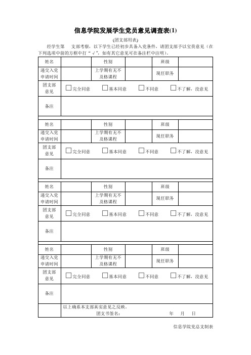 信息学院发展学生党员意见调查表(1)