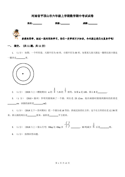 河南省平顶山市六年级上学期数学期中考试试卷