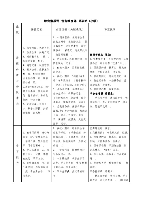 综合素质评价各维度体系说明