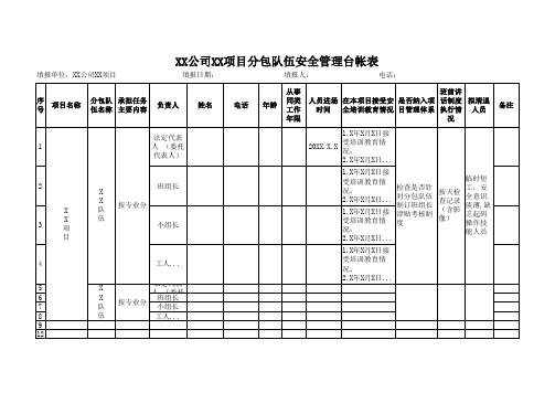 项目分包队伍安全管理台帐表