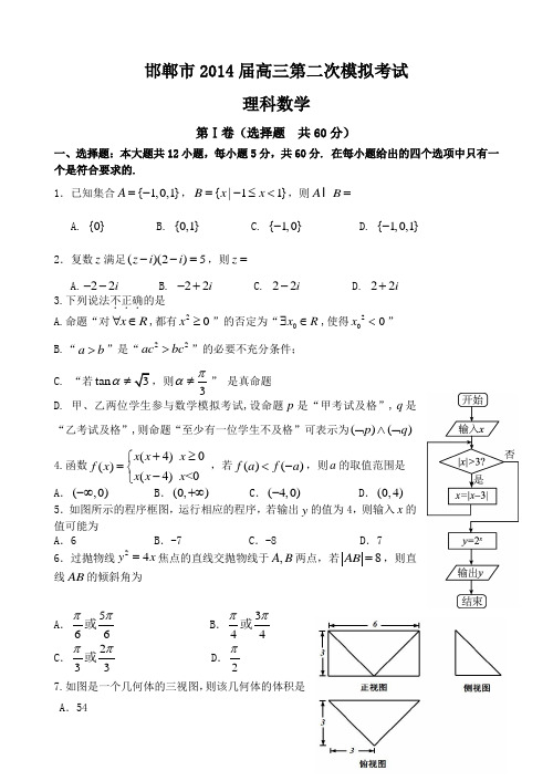 2014邯郸市高三二模数学理试题及答案
