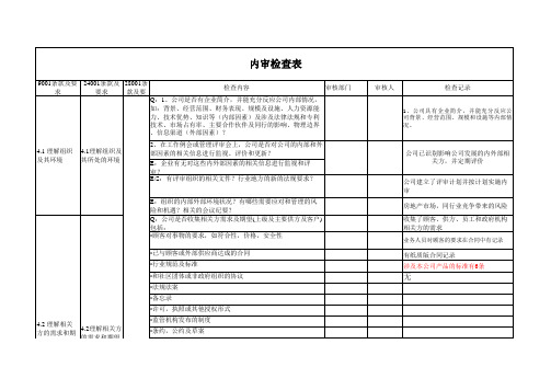 新版三体系内审检查表(按条款,有答案)