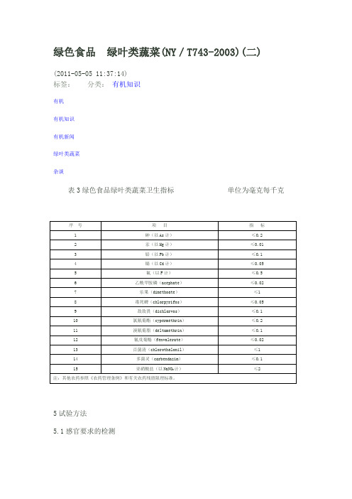 绿色食品 绿叶类蔬菜(NY／T743-2003)