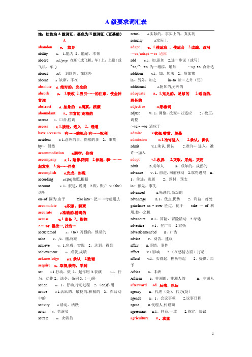 英语考级     a级词汇完整版