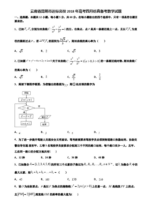 云南省昆明市达标名校2018年高考四月仿真备考数学试题含解析