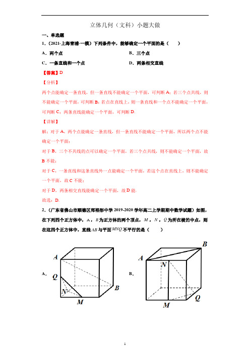 立体几何(文科)小题大做-备战高考数学冲刺横向强化精练精讲(解析版)