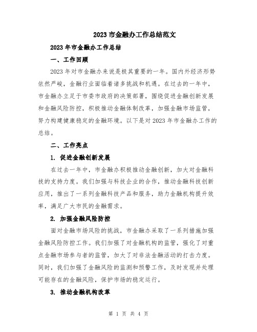 2023市金融办工作总结范文