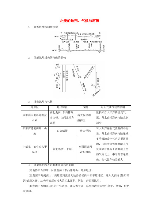  世界地理第3单元世界地理分区和主要国家第5课时北美_美国考点1北美的地形气候与河流课内精讲