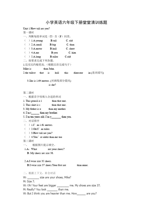 PEP审定版小学英语六年级下册堂堂清训练题