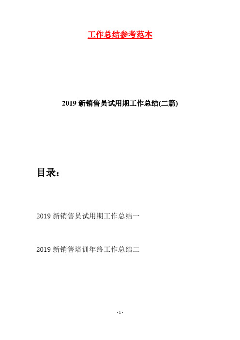 2019新销售员试用期工作总结(二篇)