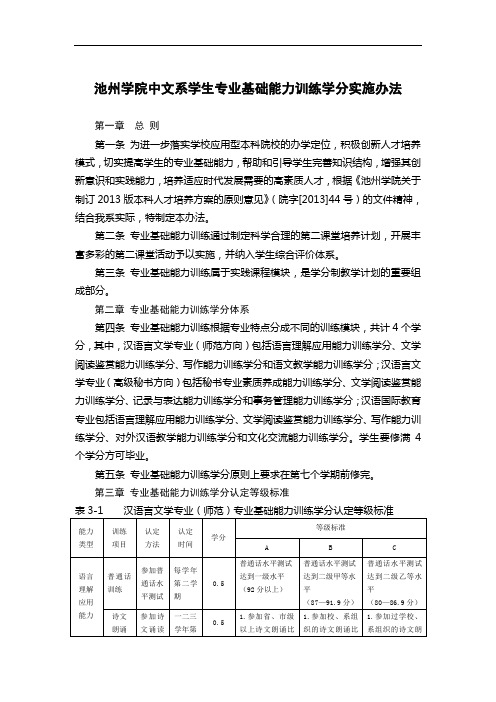 池州学院中文系学生专业基础能力训练学分实施办法