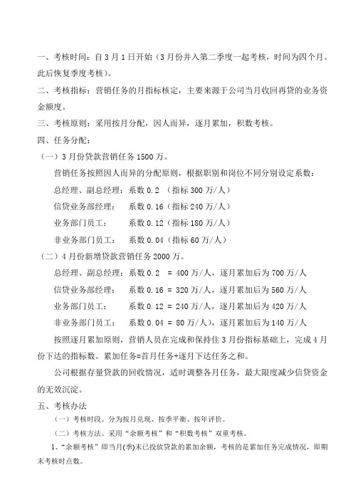 小贷公司贷款营销考核办法