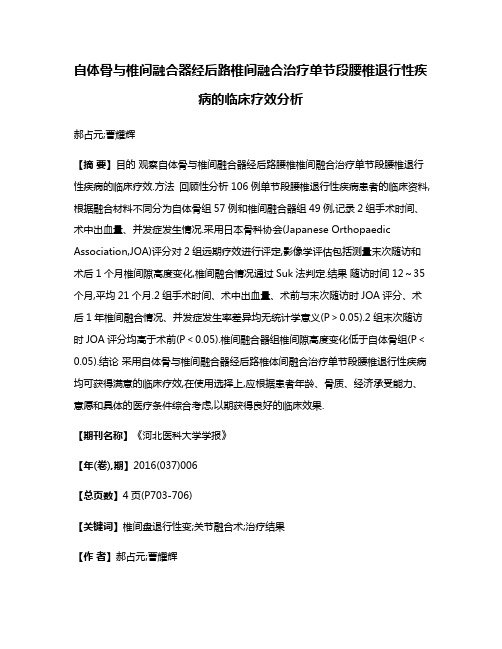 自体骨与椎间融合器经后路椎间融合治疗单节段腰椎退行性疾病的临床疗效分析