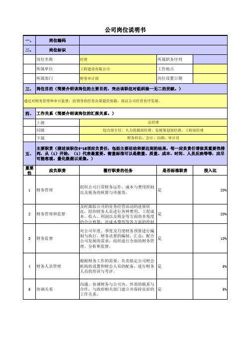 某央企岗位职责梳理表工程建设公司财务审计部-经理