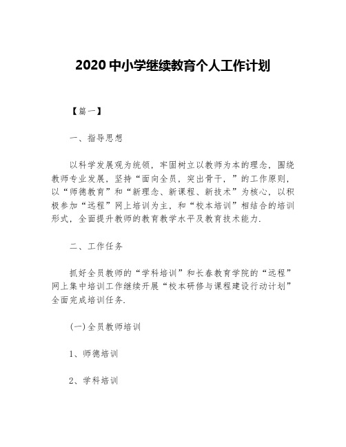 2020中小学继续教育个人工作计划