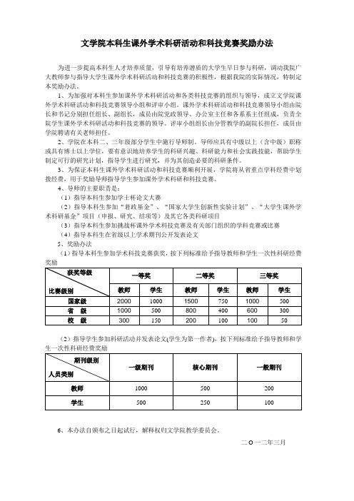 文学院本科生课外学术科研活动和科技竞赛奖励办法