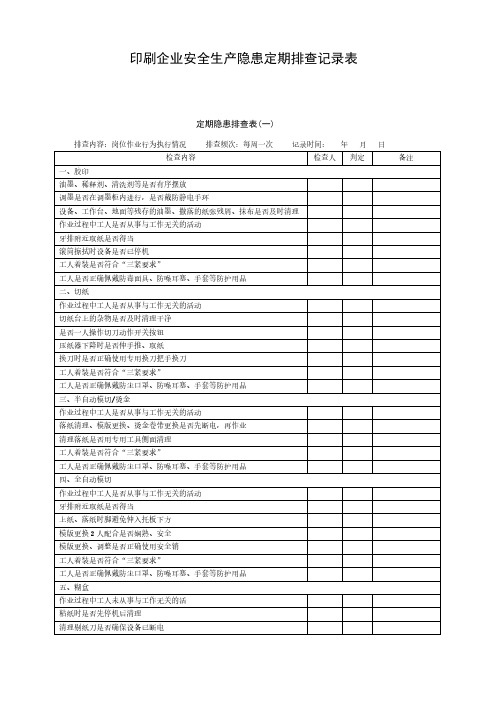 印刷企业安全生产隐患定期排查记录表