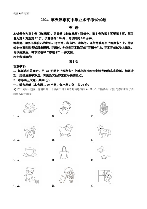 2024年天津市中考英语真题(含答案,无听力原文及音频)