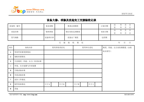 设备大修项修及改造完工交接验收记录表