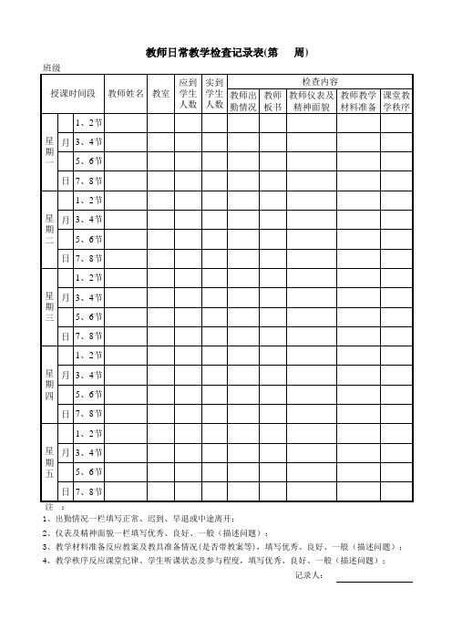 教师日常检查考勤表