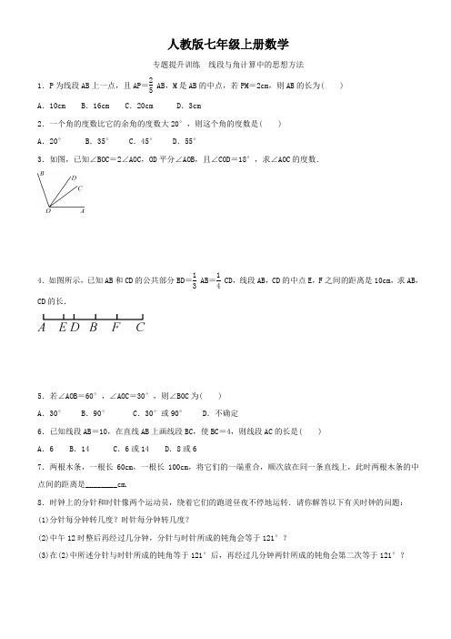 人教版七年级上册数学  专题提升训练  线段与角计算中的思想方法