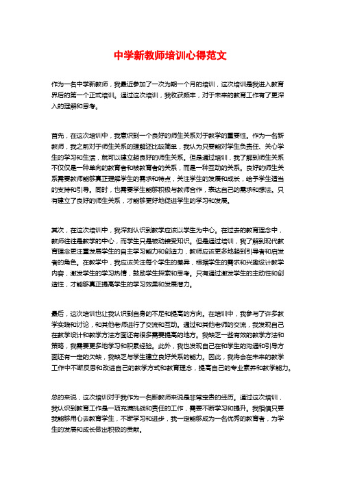 中学新教师培训心得范文