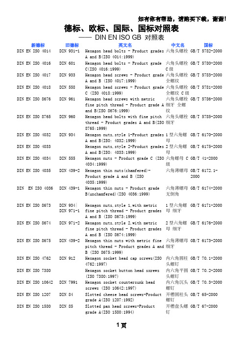 德标、欧标、国际、国标对照表