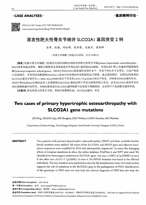 原发性肥大性骨关节病并SLCO2A1基因突变2例