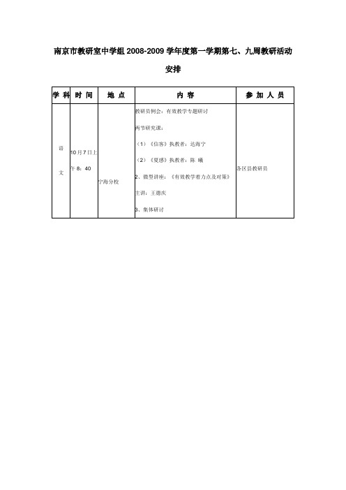 南京市教研室中学组2008-2009学年度第一学期第七、九周教