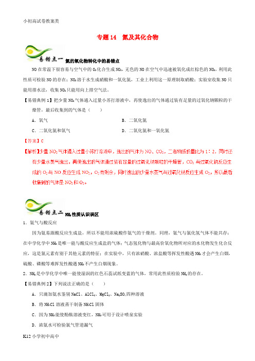 【配套K12】备考2018年高考化学150天全方案之纠错补缺专题14氮及其化合物学案含解析