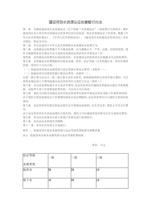 建设项目水资源论证收费暂行办法