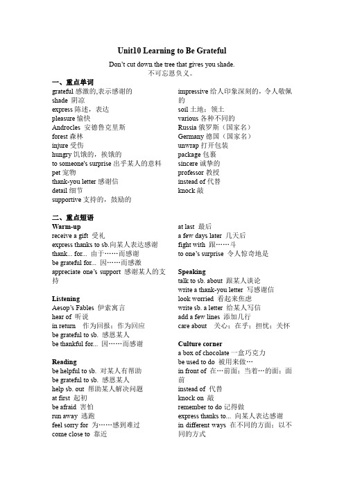 语文版中职英语基础模块1 Unit10重点语言知识汇总