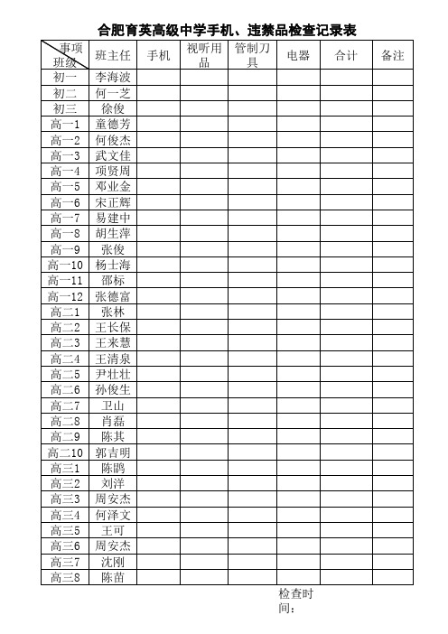 手机违禁品检查登记表