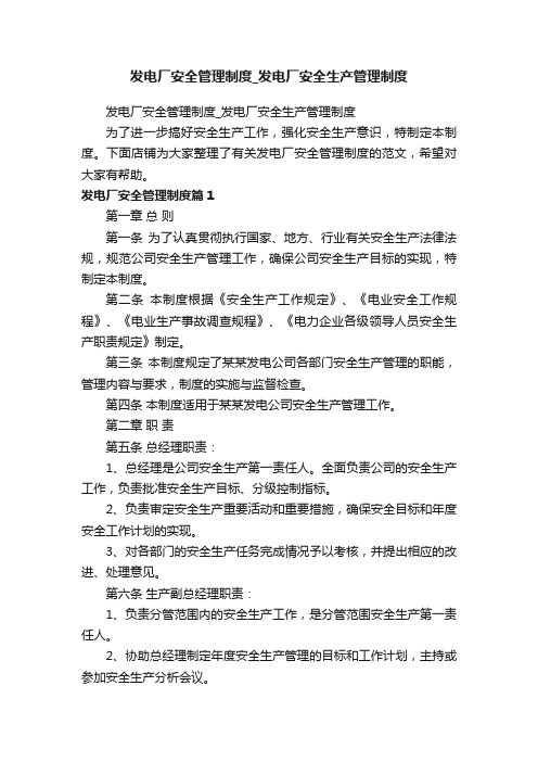 发电厂安全管理制度_发电厂安全生产管理制度