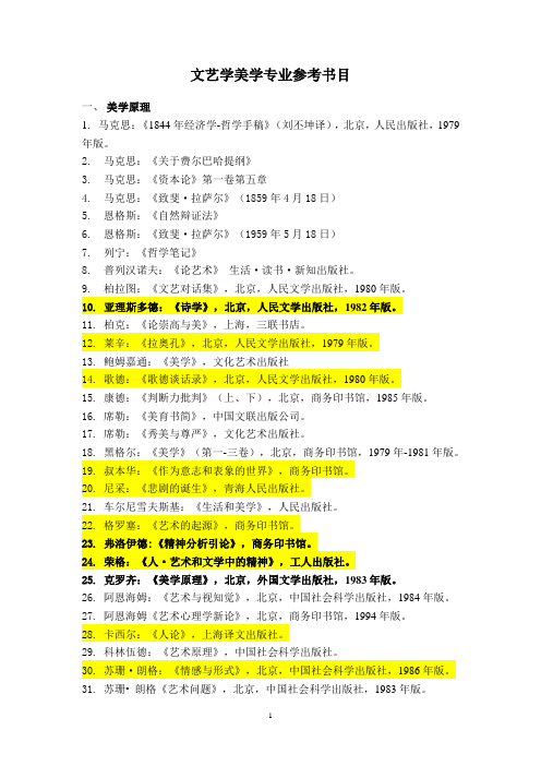 文艺学美学专业参考书目(修订版)