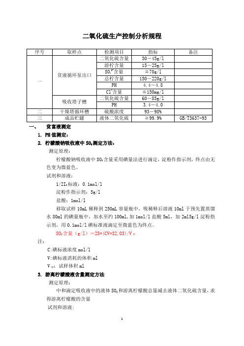 CHSR液体二氧化硫生产控制分析规程