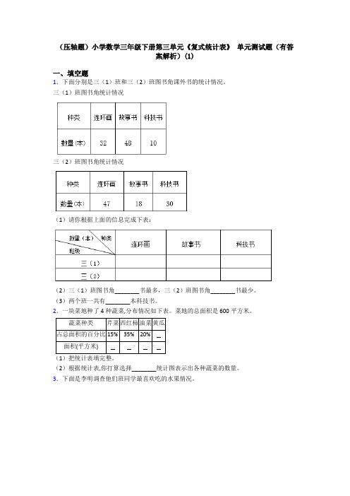 (压轴题)小学数学三年级下册第三单元《复式统计表》 单元测试题(有答案解析)(1)