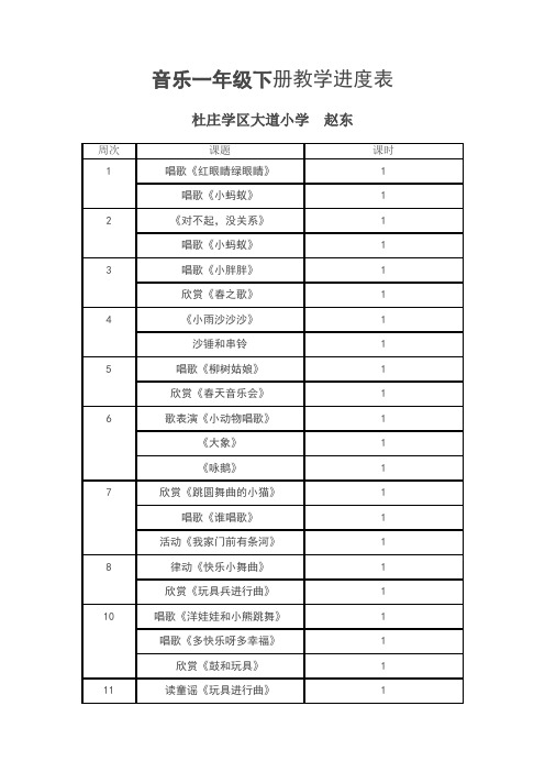 新人教版音乐一年级下册教学进度表