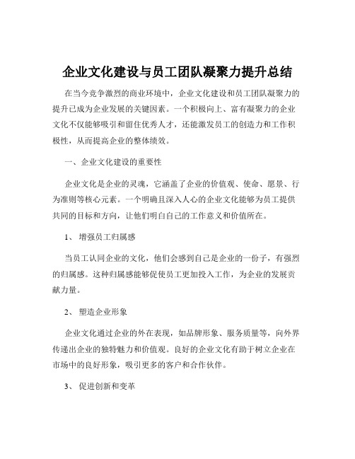 企业文化建设与员工团队凝聚力提升总结