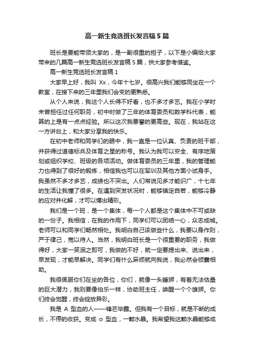 高一新生竞选班长发言稿5篇