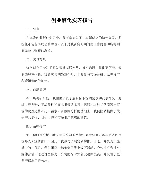 创业孵化实习报告