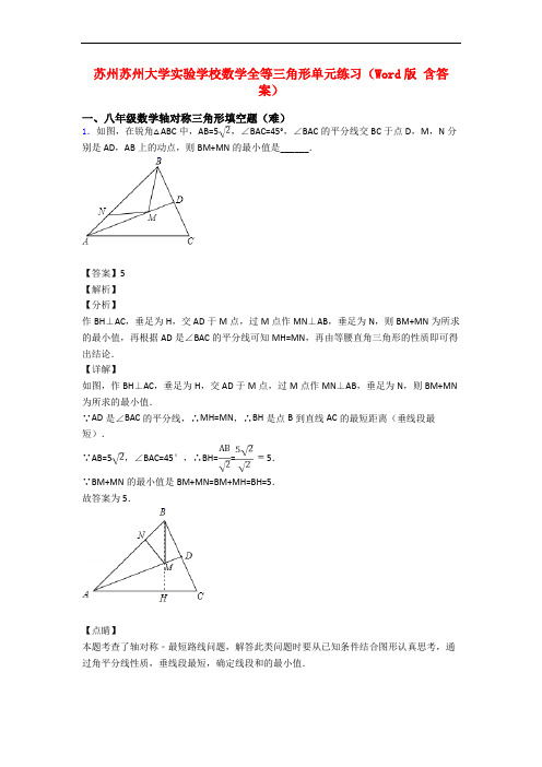 苏州苏州大学实验学校数学全等三角形单元练习(Word版 含答案)