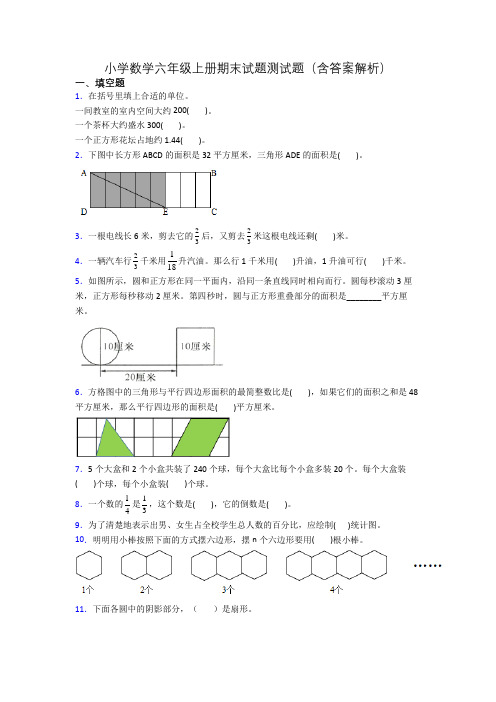 小学数学六年级上册期末试题测试题(含答案解析)