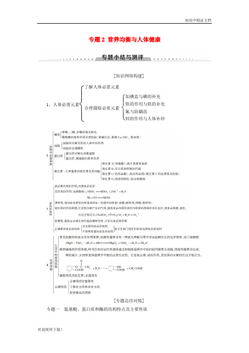 2019高中化学 专题2 营养均衡与人体健康专题小结与测评学案 苏教版选修1